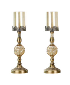 1-SOGA 2X 47cm Glass Candle Holder Candle Stand Glass/Metal