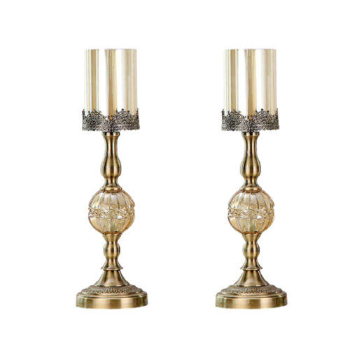 1-SOGA 2X 47cm Glass Candle Holder Candle Stand Glass/Metal