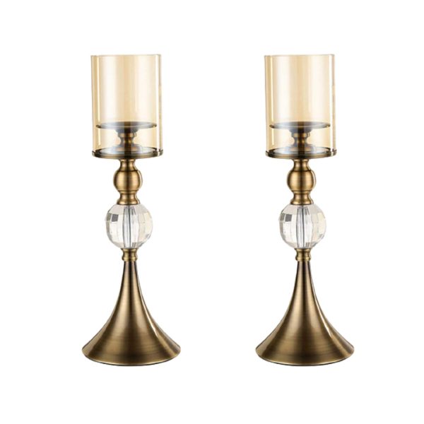 1-SOGA 2X 43cm Glass Candle Holder Candle Stand Glass/Metal