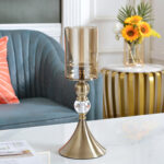 3-SOGA 38cm Glass Candle Holder Candle Stand Glass/Metal