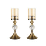 1-SOGA 2X 38cm Glass Candle Holder Candle Stand Glass/Metal