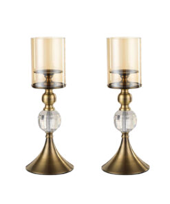 1-SOGA 2X 38cm Glass Candle Holder Candle Stand Glass/Metal