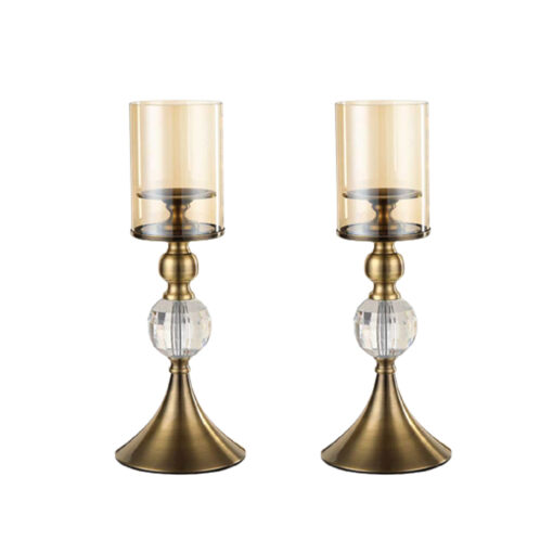 1-SOGA 2X 38cm Glass Candle Holder Candle Stand Glass/Metal