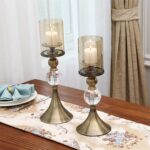 7-SOGA 2X 38cm Glass Candle Holder Candle Stand Glass/Metal