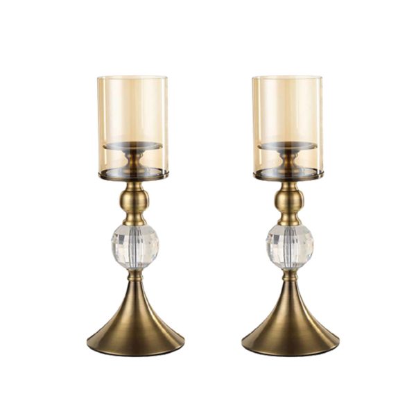 1-SOGA 2X 38cm Glass Candle Holder Candle Stand Glass/Metal