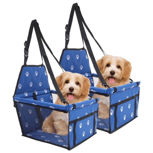 1-SOGA 2X Waterproof Pet Booster Car Seat Breathable Mesh Safety Travel Portable Dog Carrier Bag Blue