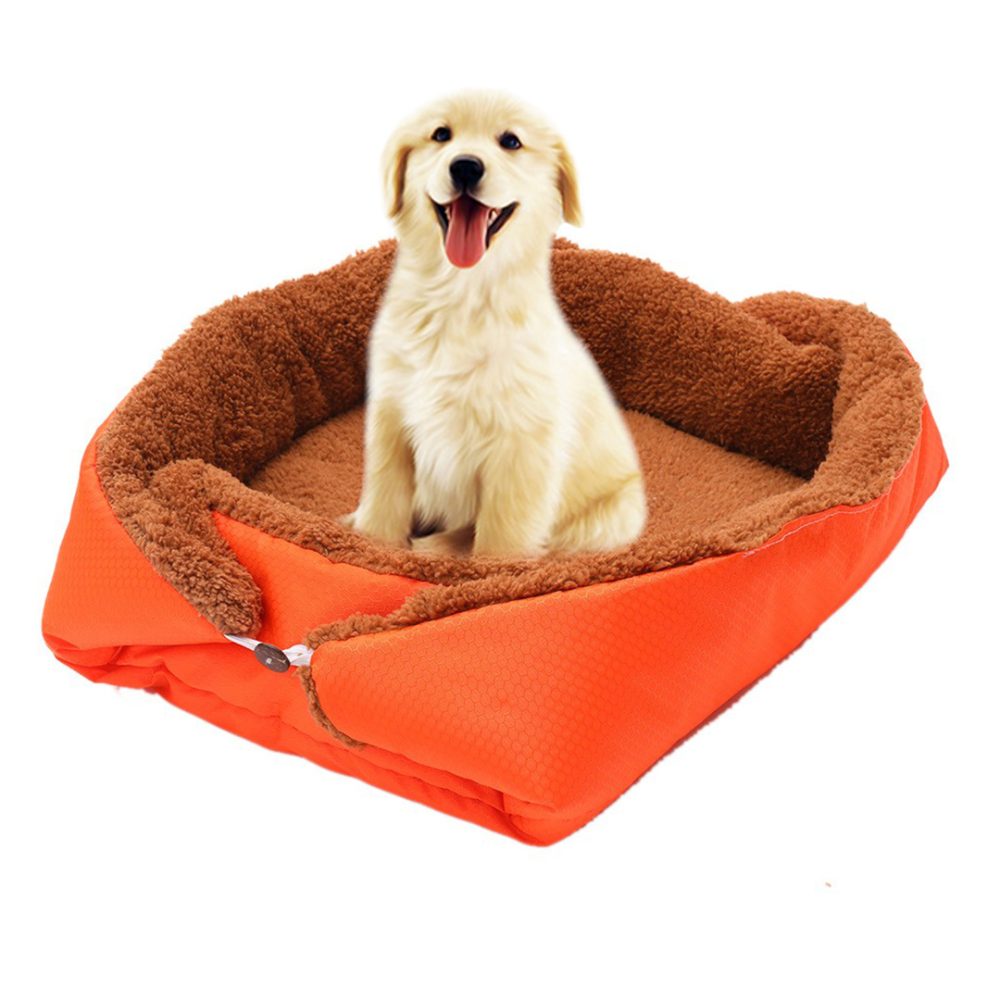 1-SOGA Orange Dual-purpose Cushion Nest Cat Dog Bed Warm Plush Kennel Mat Pet Home Travel Essentials
