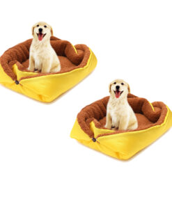 1-SOGA 2X Yellow Dual-purpose Cushion Nest Cat Dog Bed Warm Plush Kennel Mat Pet Home Travel Essentials
