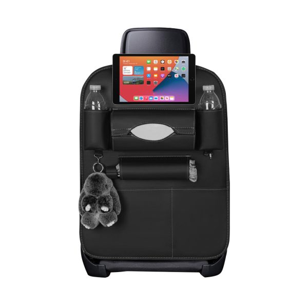 1-SOGA PVC Leather Car Back Seat Storage Bag Multi-Pocket Organizer Backseat and iPad Mini Holder Black
