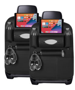 1-SOGA 2X  PVC Leather Car Back Seat Storage Bag Multi-Pocket Organizer Backseat and iPad Mini Holder Black