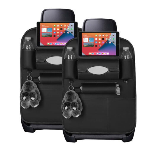 1-SOGA 2X  PVC Leather Car Back Seat Storage Bag Multi-Pocket Organizer Backseat and iPad Mini Holder Black