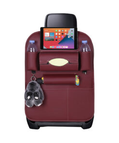 1-SOGA PVC Leather Car Back Seat Storage Bag Multi-Pocket Organizer Backseat and iPad Mini Holder Red