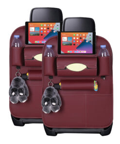 1-SOGA 2X PVC Leather Car Back Seat Storage Bag Multi-Pocket Organizer Backseat and iPad Mini Holder Red