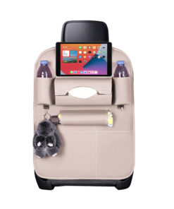 1-SOGA PVC Leather Car Back Seat Storage Bag Multi-Pocket Organizer Backseat and iPad Mini Holder White