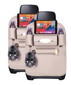 1-SOGA 2X Leather Car Back Seat Storage Bag Multi-Pocket Organizer Backseat and iPad Mini Holder White