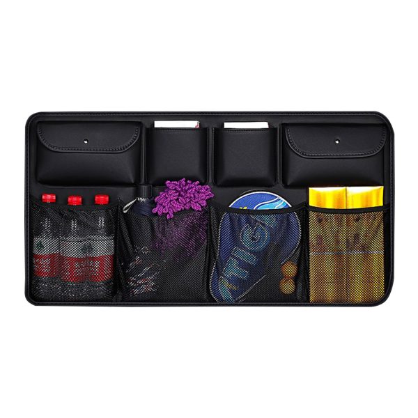 1-SOGA High Quality Leather Car Rear Back Seat Storage Bag Organizer Interior Accessories Black