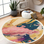 4-SOGA 2X 120cm Round Tassels Carpet Sky Landscape Clouds Boho Circle Area Rugs