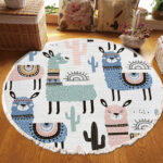 2-SOGA 120cm Alpaca Cactus Pattern Rug Desert Animals Non-Slip Round Area Rugs for Living Room Dining Room