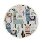 1-SOGA 120cm Alpaca Cactus Pattern Rug Desert Animals Non-Slip Round Area Rugs for Living Room Dining Room