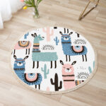 3-SOGA 120cm Alpaca Cactus Pattern Rug Desert Animals Non-Slip Round Area Rugs for Living Room Dining Room