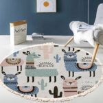 5-SOGA 120cm Alpaca Cactus Pattern Rug Desert Animals Non-Slip Round Area Rugs for Living Room Dining Room