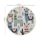 6-SOGA 120cm Alpaca Cactus Pattern Rug Desert Animals Non-Slip Round Area Rugs for Living Room Dining Room