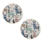 1-SOGA 2X 120cm Alpaca Cactus Pattern Rug Desert Animals Non-Slip Round Area Rugs for Living Room Dining Room