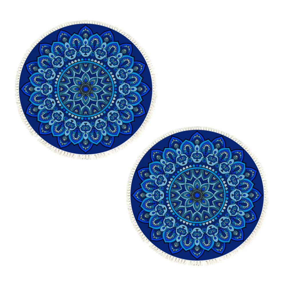 1-SOGA 2X 90cm Blue Mandala Round Carpet for Living Room Bedroom Anti-slip Doormat