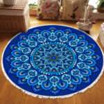 2-SOGA 2X 90cm Blue Mandala Round Carpet for Living Room Bedroom Anti-slip Doormat