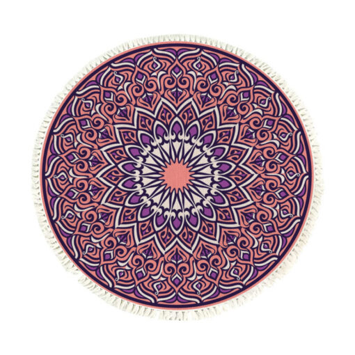 1-SOGA 90cm Purple Mandala Round Carpet for Living Room Bedroom Anti-slip Doormat