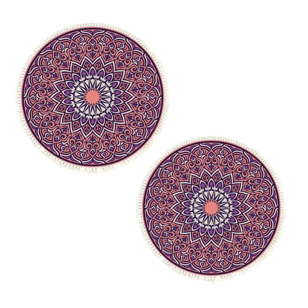 1-SOGA 2X 90cm Purple Mandala Round Carpet for Living Room Bedroom Anti-slip Doormat