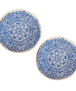 1-SOGA 2X Blue Carpet Soft Linen Bohemian Non-Slip Floor Retro Minimalist Round Rug Home Decor with Tassels