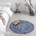 7-SOGA 2X Blue Carpet Soft Linen Bohemian Non-Slip Floor Retro Minimalist Round Rug Home Decor with Tassels