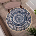 2-SOGA Dark Blue Carpet Soft Linen Bohemian Non-Slip Floor Retro Minimalist Round Rug Home Decor with Tassels