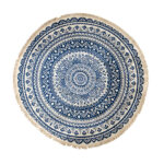 1-SOGA Dark Blue Carpet Soft Linen Bohemian Non-Slip Floor Retro Minimalist Round Rug Home Decor with Tassels