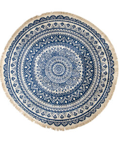 1-SOGA Dark Blue Carpet Soft Linen Bohemian Non-Slip Floor Retro Minimalist Round Rug Home Decor with Tassels