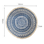 5-SOGA Dark Blue Carpet Soft Linen Bohemian Non-Slip Floor Retro Minimalist Round Rug Home Decor with Tassels