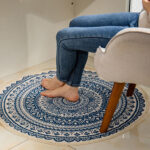 6-SOGA Dark Blue Carpet Soft Linen Bohemian Non-Slip Floor Retro Minimalist Round Rug Home Decor with Tassels