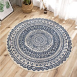 7-SOGA Dark Blue Carpet Soft Linen Bohemian Non-Slip Floor Retro Minimalist Round Rug Home Decor with Tassels
