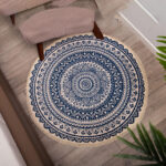 2-SOGA 2X Dark Blue Carpet Soft Linen Bohemian Non-Slip Floor Retro Minimalist Round Rug Home Decor with Tassels
