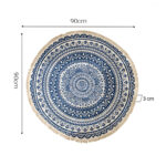 5-SOGA 2X Dark Blue Carpet Soft Linen Bohemian Non-Slip Floor Retro Minimalist Round Rug Home Decor with Tassels