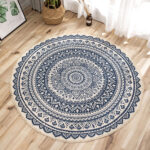 7-SOGA 2X Dark Blue Carpet Soft Linen Bohemian Non-Slip Floor Retro Minimalist Round Rug Home Decor with Tassels
