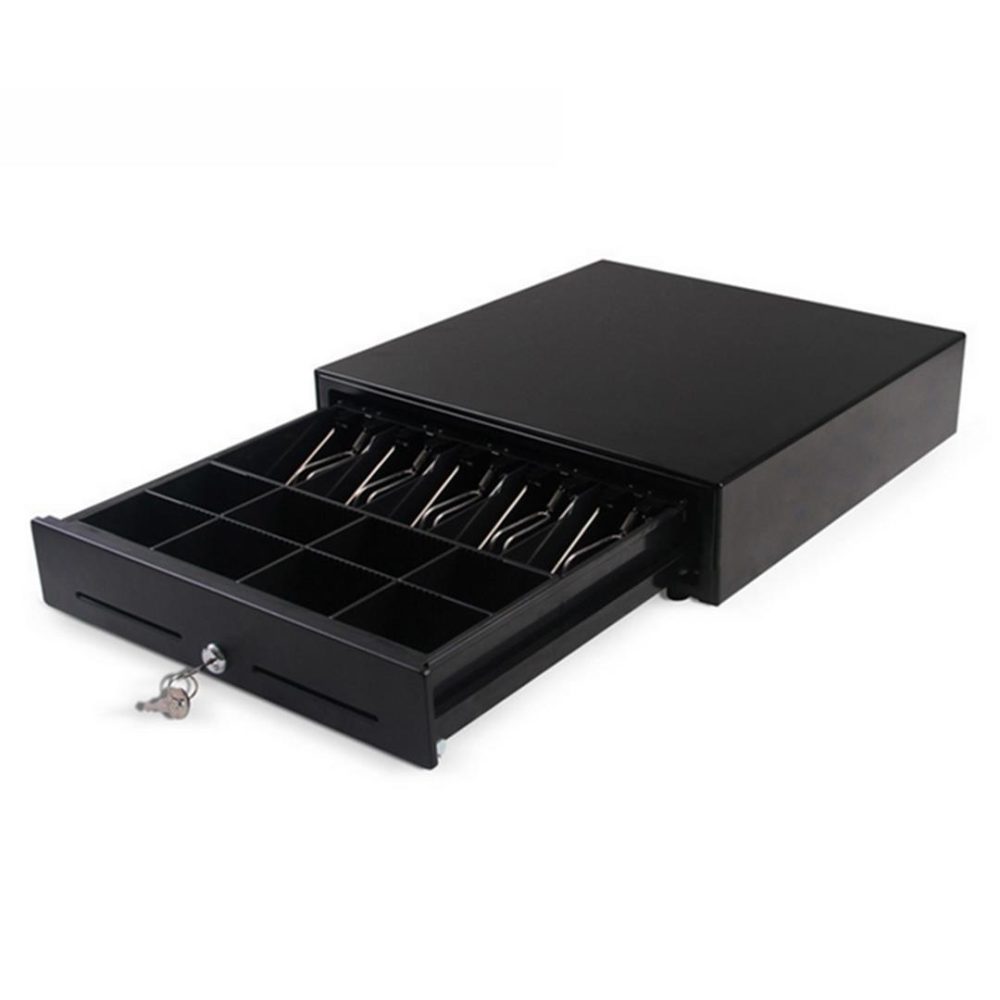 1-SOGA Black Heavy Duty Cash Drawer Electronic 4 Bills 8 Coins Cheque Slot Tray Pos 410