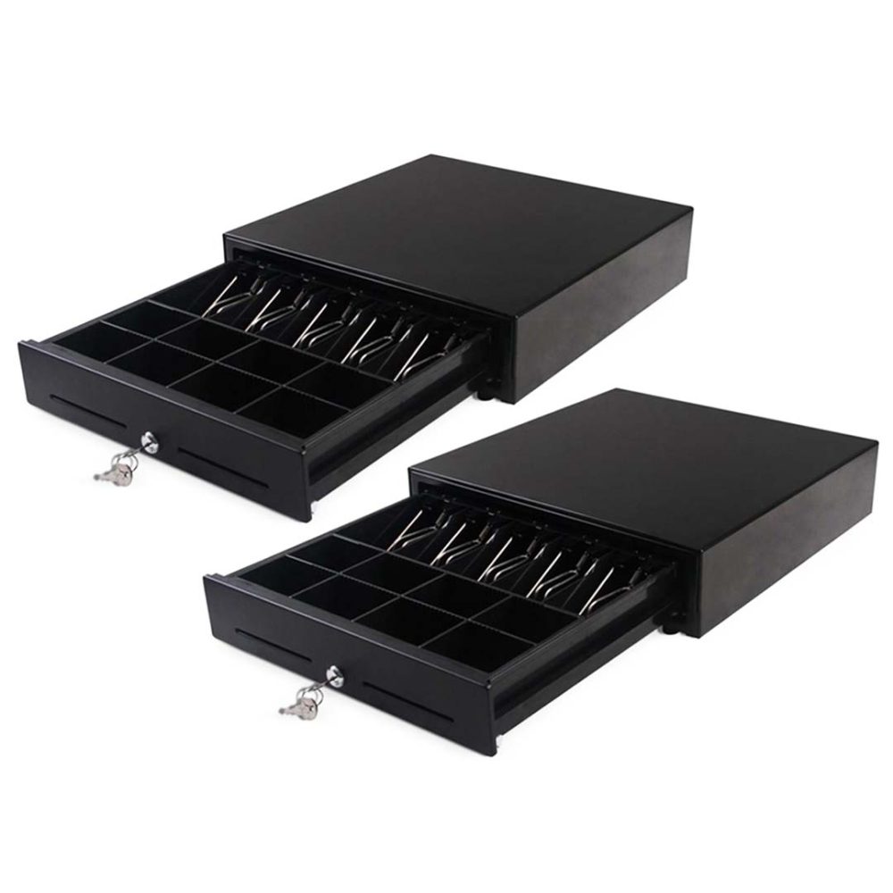 1-SOGA 2X Black Heavy Duty Cash Drawer Electronic 4 Bills 8 Coins Cheque Slot Tray Pos 410