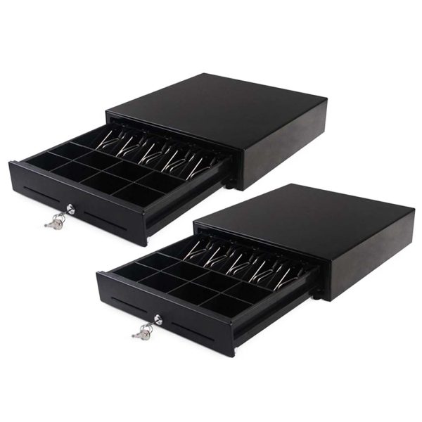 1-SOGA 2X Black Heavy Duty Cash Drawer Electronic 4 Bills 8 Coins Cheque Slot Tray Pos 410