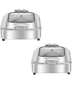1-SOGA 2X Stainless Steel Square Chafing Dish Tray Buffet Cater Food Warmer Chafer with Top Lid