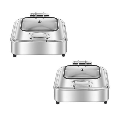 1-SOGA 2X Stainless Steel Square Chafing Dish Tray Buffet Cater Food Warmer Chafer with Top Lid