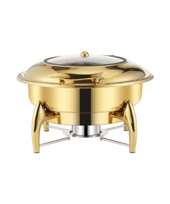 1-SOGA Gold Plated Stainless Steel Round Chafing Dish Tray Buffet Cater Food Warmer Chafer with Top Lid