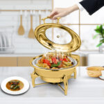 7-SOGA 2X Gold Plated Stainless Steel Round Chafing Dish Tray Buffet Cater Food Warmer Chafer with Top Lid