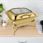 2-SOGA Gold Plated Stainless Steel Square Chafing Dish Tray Buffet Cater Food Warmer Chafer with Top Lid